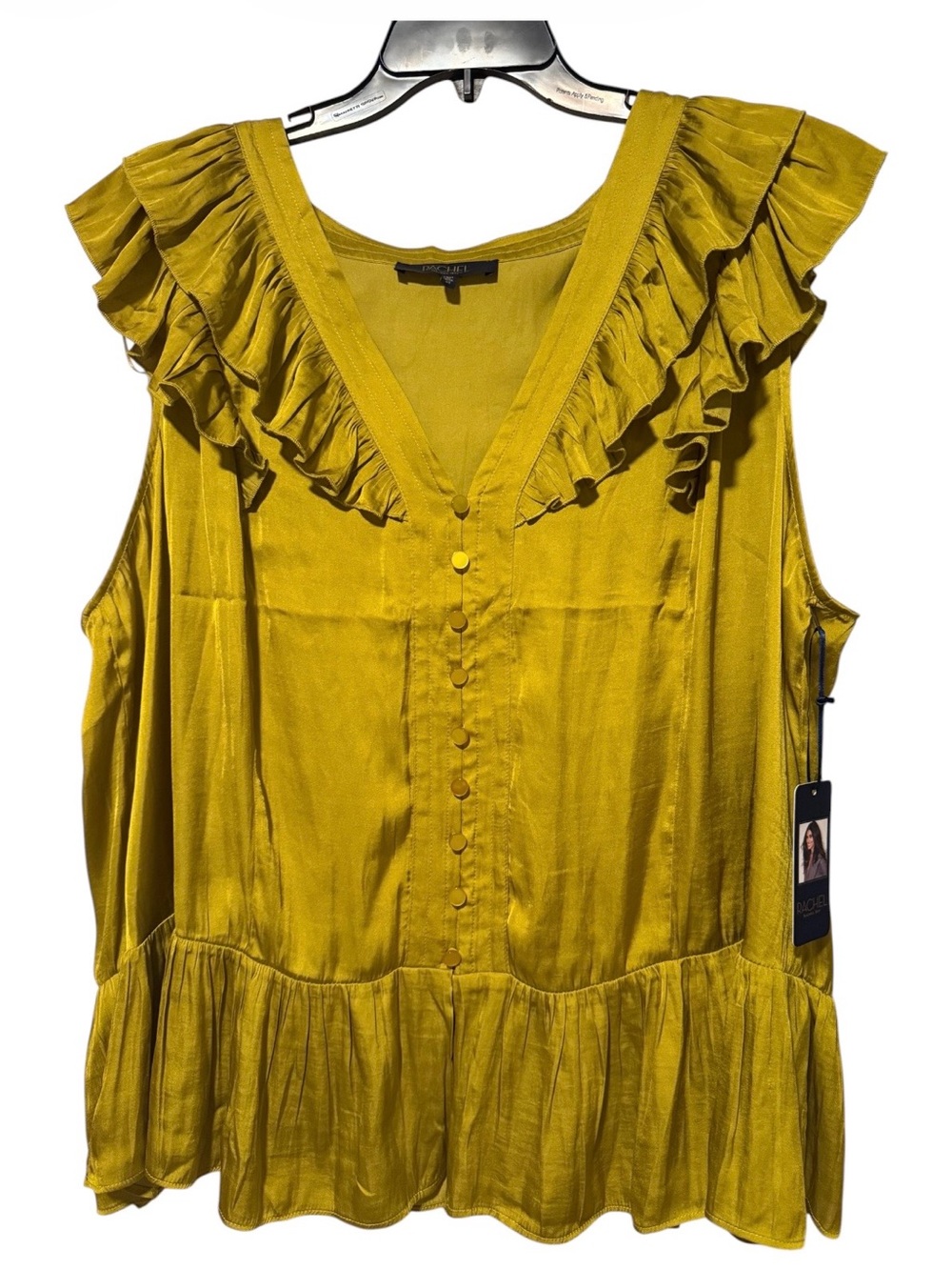 Rachel Roy Ruffle V-Neck Sleeveless Top in Mustard